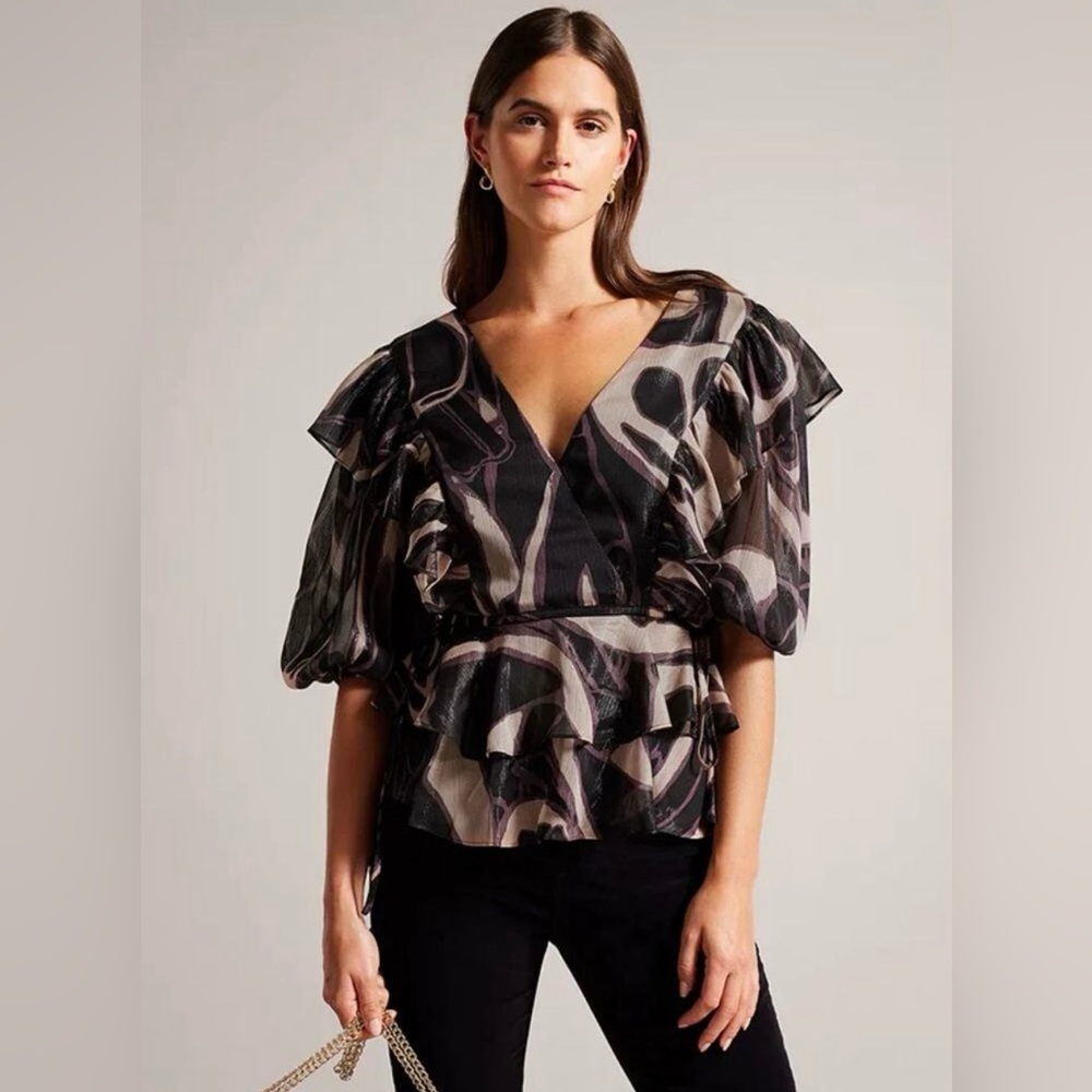 Ted Baker Jasmyna ruffle v-neck top NWT 2 - Picture 5 of 6